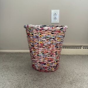 Handmade Recycled Candy Gum Wrapper Waste Basket Bin Colorful Upcycled Woven